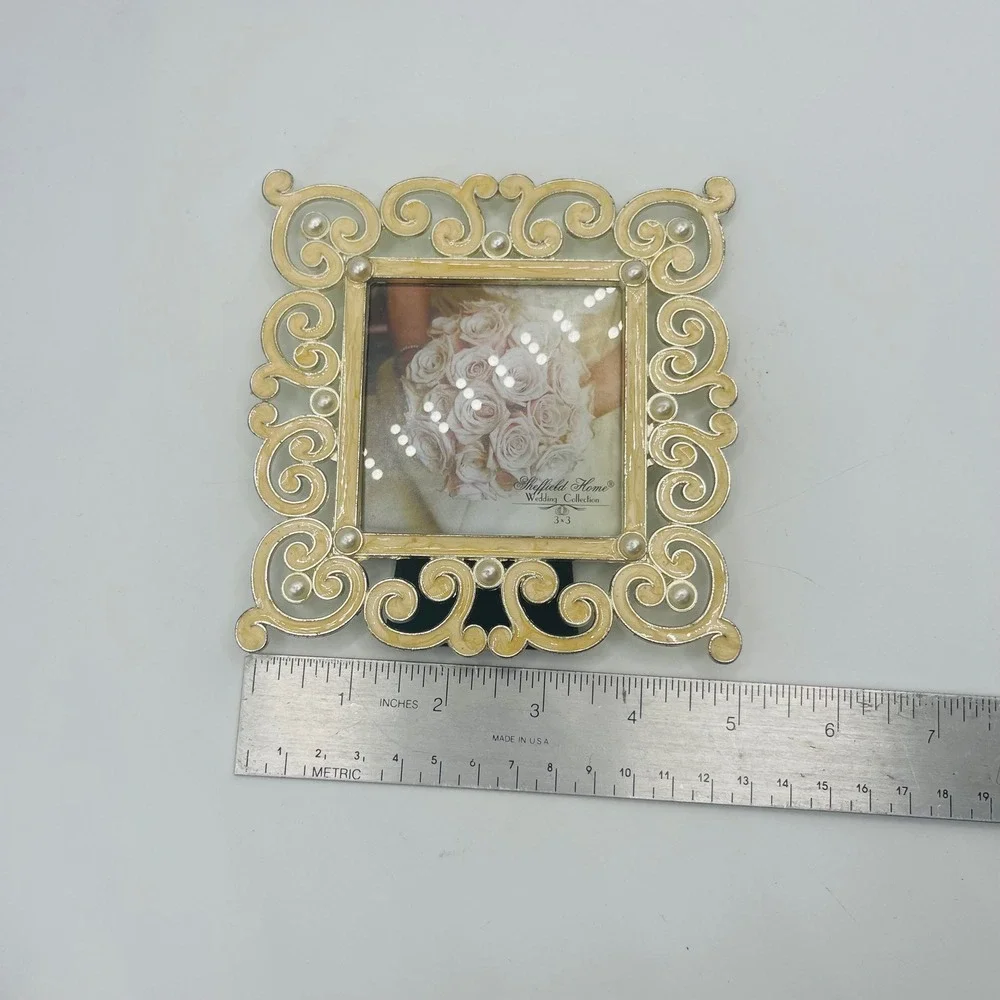 Sheffield Home Wedding Collection 3x3 Picture Frame Cream Enamel Faux Pearl